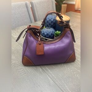 Dooney & Bourke Purple Leather Shoulder Bag with Brown Trim